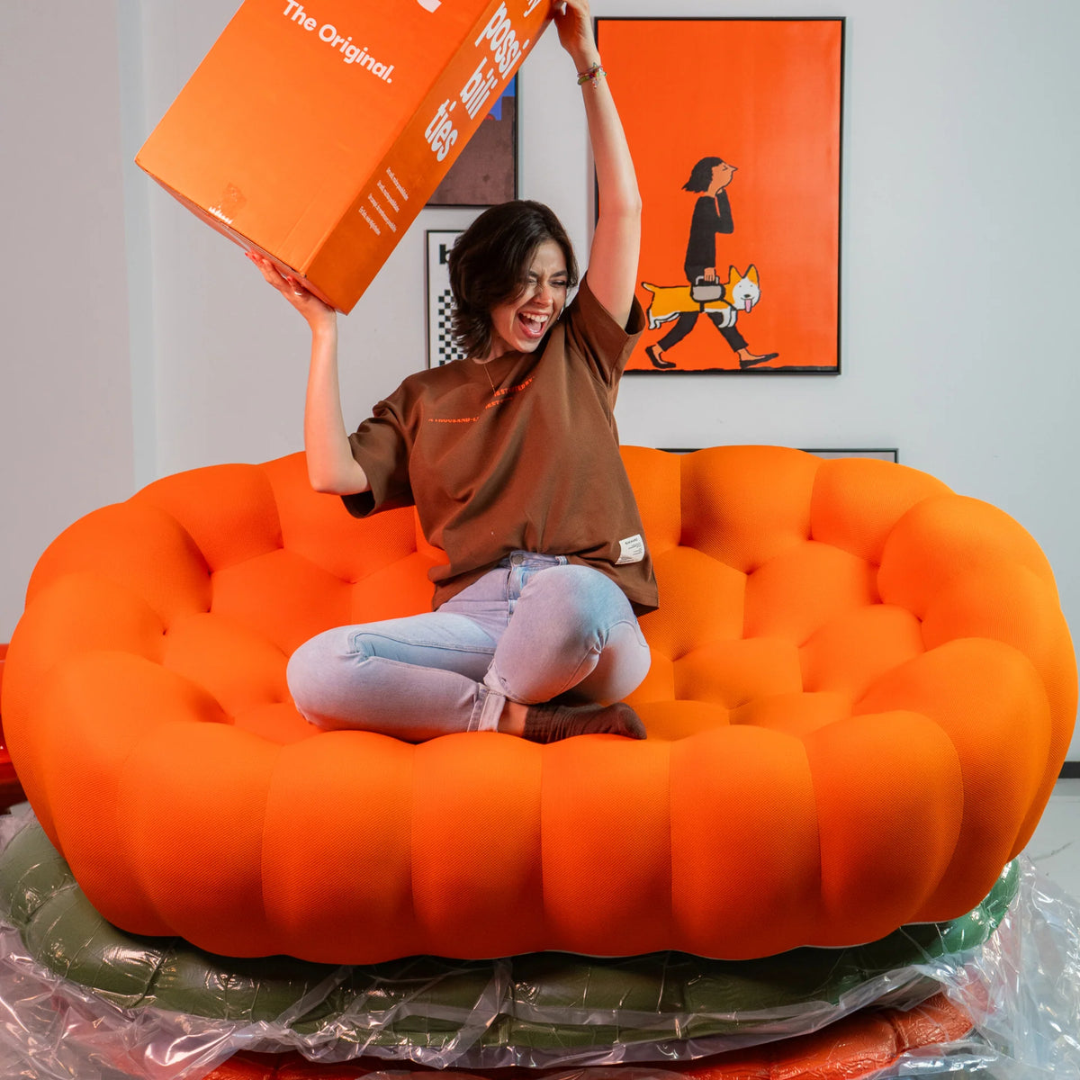 The Sofa™ Compressa 3-Seat Bouce in Orange