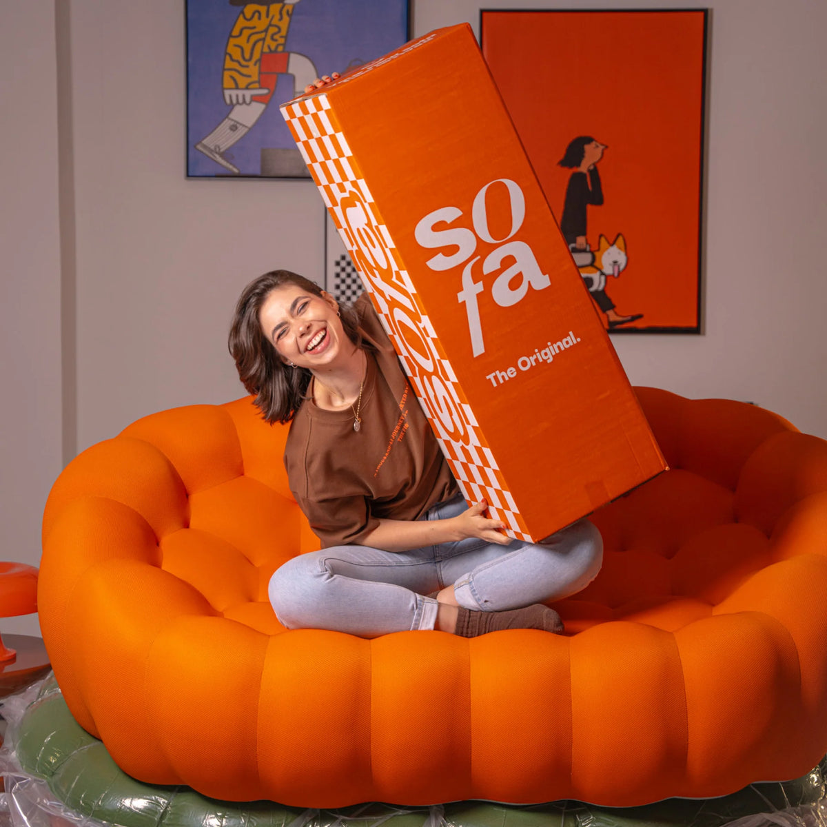 The Sofa™ Compressa 3-Seat Bouce in Orange